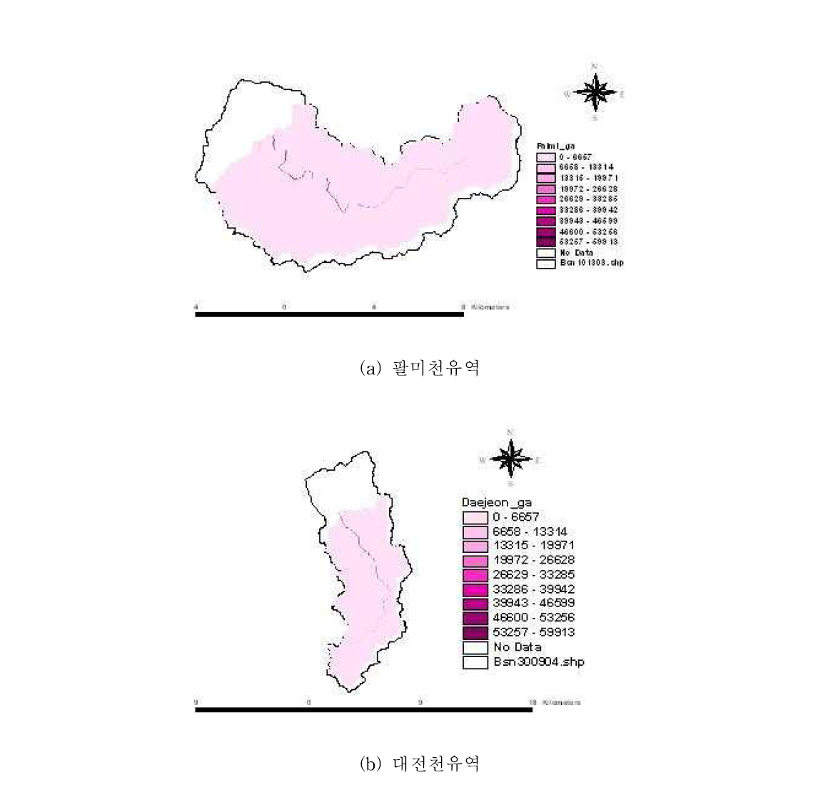 각 유역의 기여면적도