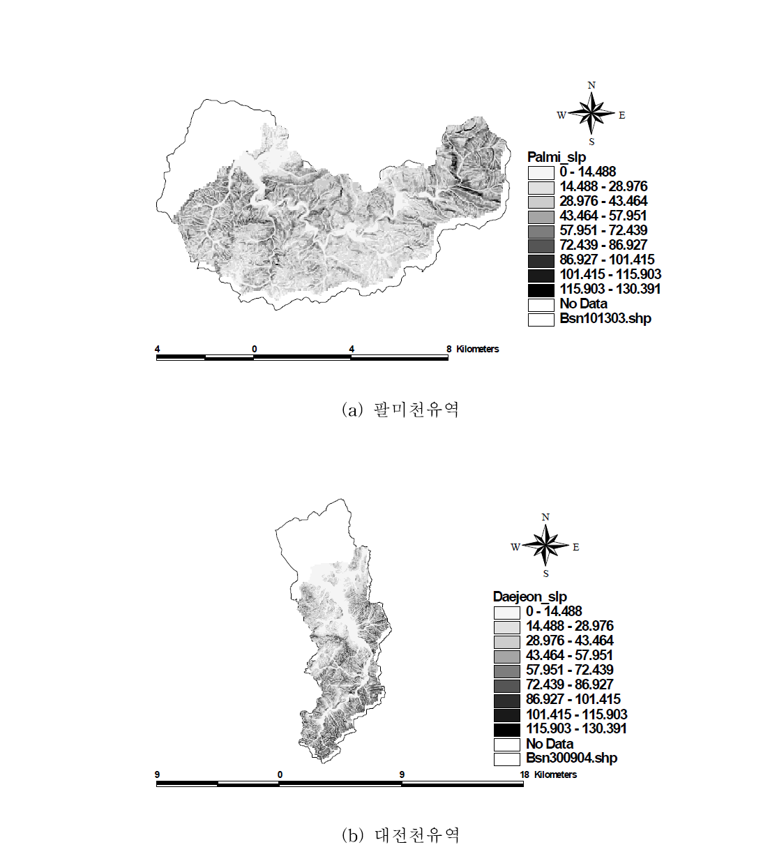 각 유역의 경사도