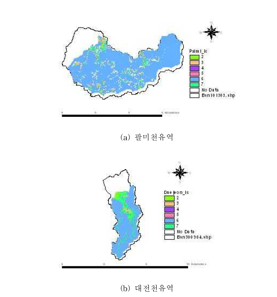 각 유역의 토지피복도