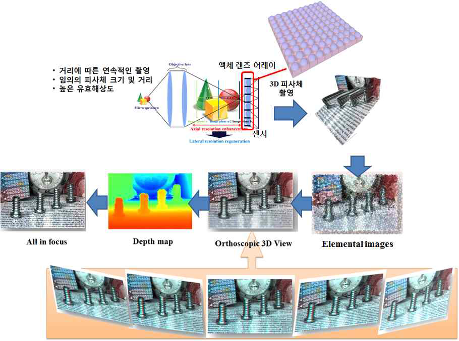 초점 가변 마이크로 액체 렌즈 어레이 기반 Light field 3D 내시경/현미경 시스템 흐름도