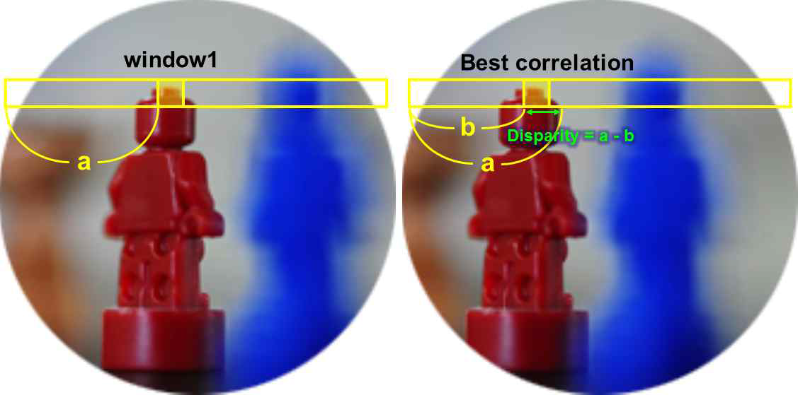 마이크로렌즈이미지의 특정한 부분(window1)과 이웃한 마이크로렌즈이미 지와 수평방향으로 cross-correlation을 계산하고 상관관계가 제일 큰 부분과의 차 이를 저장.