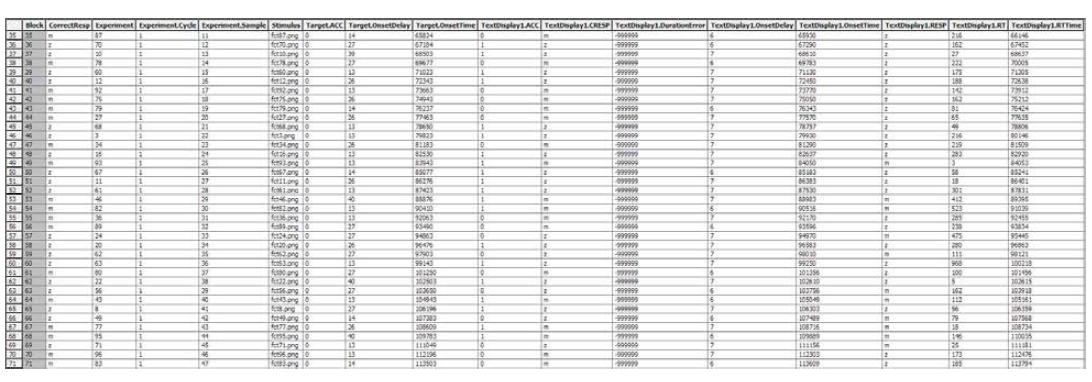 Flanker compatibility task 결과 데이터 Sheet