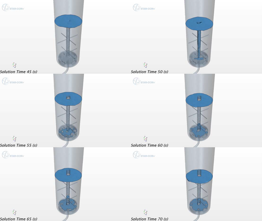 Liquid volume fraction isosurface of 0.8