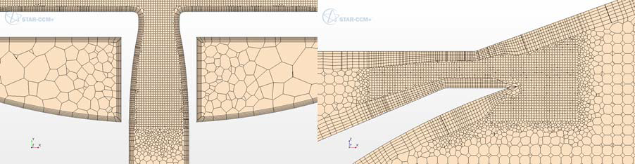 Grid system in discharge pipe (Left) and Fluidic Device (Right)