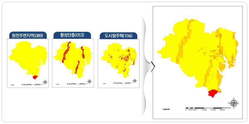 울산광역시 원전사고 위험가중요인 및 위험목록지도