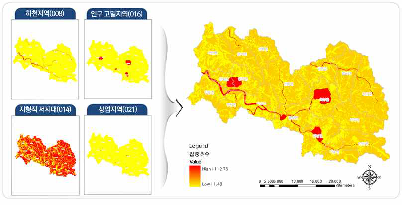 의성군 집중호우 위험가중요인 및 위험목록지도