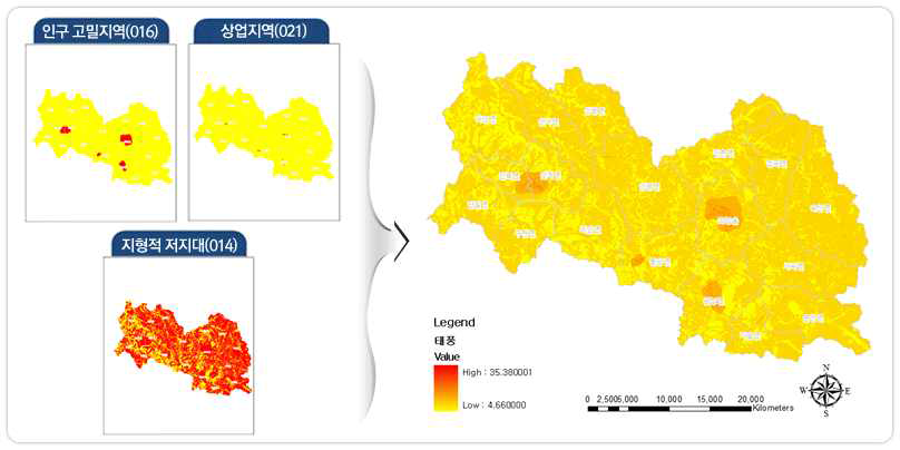 의성군 태풍 위험가중요인 및 위험목록지도