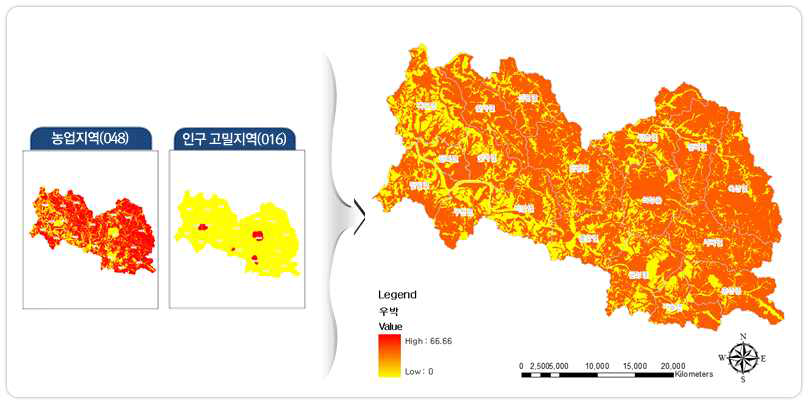 의성군 우박 위험가중요인 및 위험목록지도