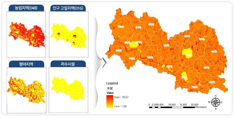 의성군 가뭄 위험가중요인 및 위험목록지도