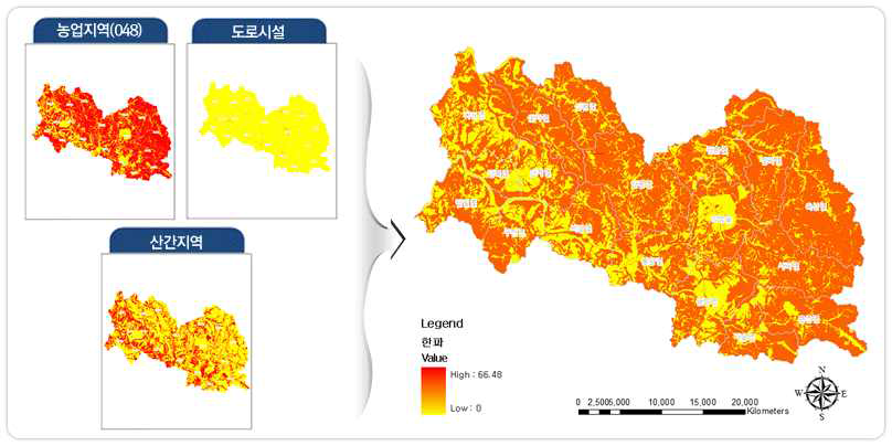 의성군 한파 위험가중요인 및 위험목록지도