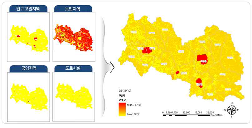 의성군 폭염 위험가중요인 및 위험목록지도