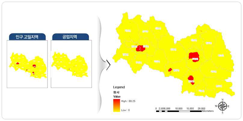 의성군 황사 위험가중요인 및 위험목록지도