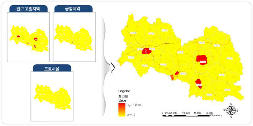 의성군 씽크홀 위험가중요인 및 위험목록지도