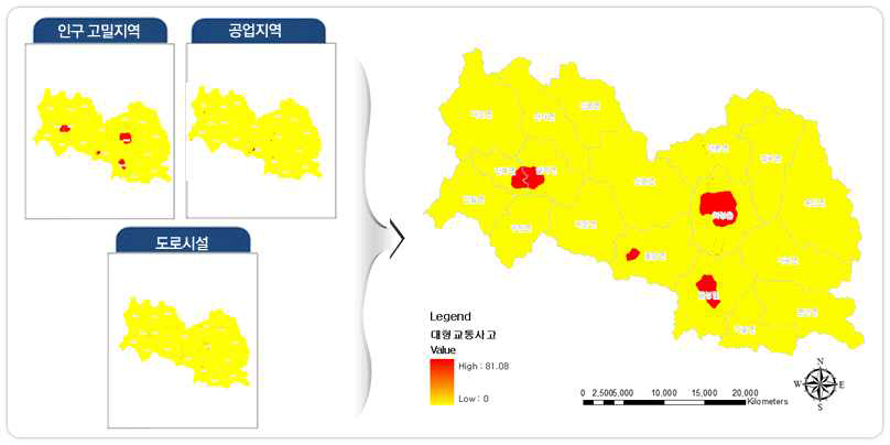 의성군 화학물질 폭발 위험가중요인 및 위험목록지도