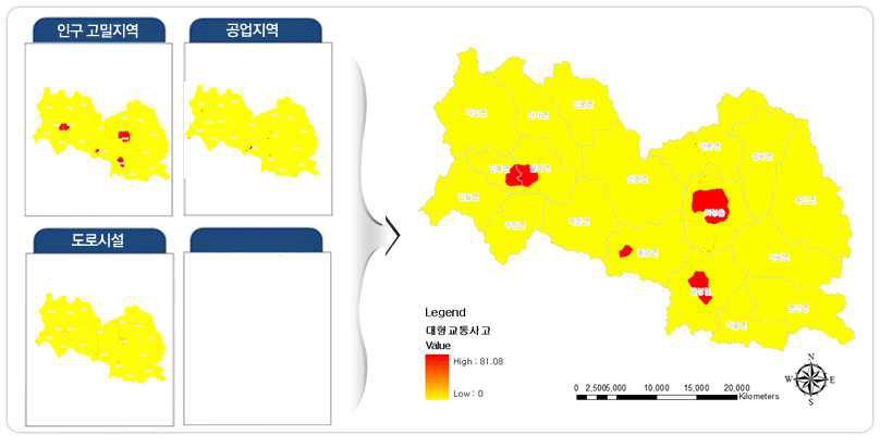 의성군 대형 교통사고 위험가중요인 및 위험목록지도