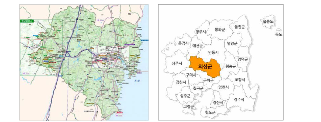 공간단위 분석 대상지 : 울산광역시, 경상북도 의성군