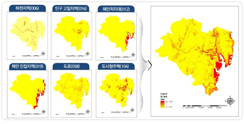 울산광역시 태풍 위험가중요인 및 위험목록지도