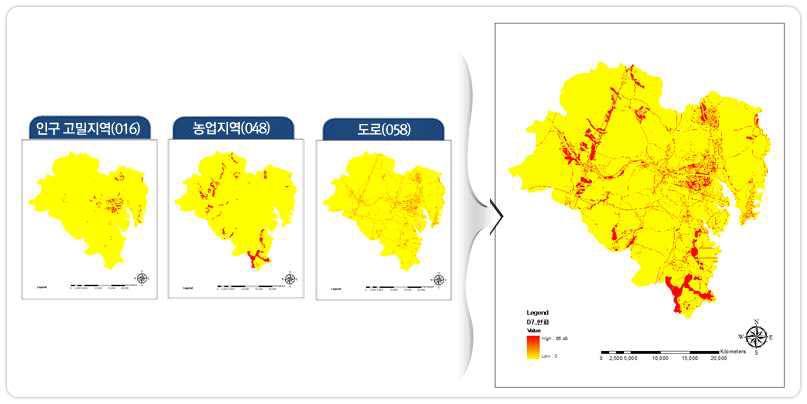 울산광역시 한파 위험가중요인 및 위험목록지도