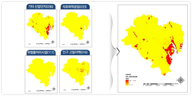 울산광역시 산업단지 화재 위험가중요인 및 위험목록지도