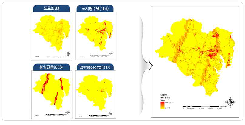 울산광역시 씽크홀 위험가중요인 및 위험목록지도