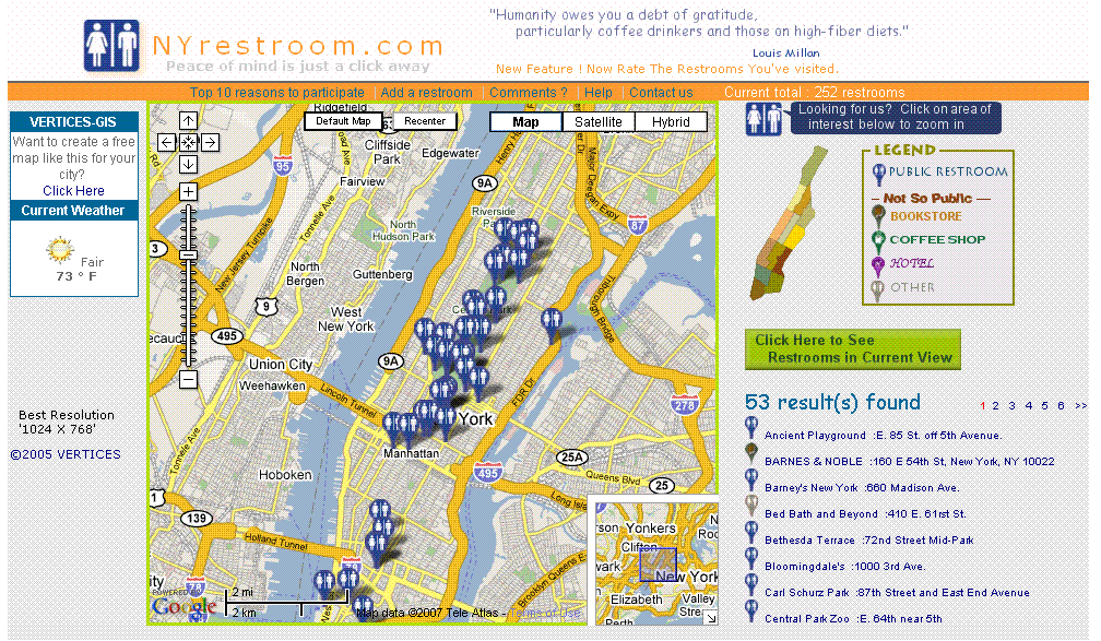 뉴욕의 주민참여 화장실 찾기 서비스