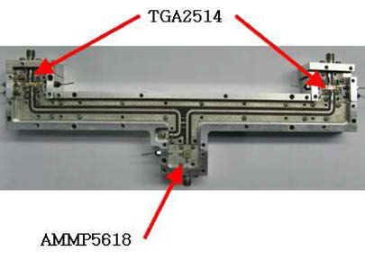 AMMP5618+Branch line 전력분배기+TGA2514 결합 시험치구 형상