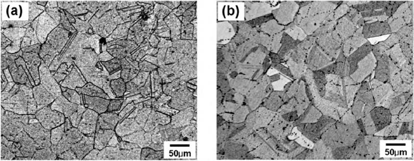 Microstructure of as -rece ived Nimonic 80A after heat treatment :(a) LD and (b) RD