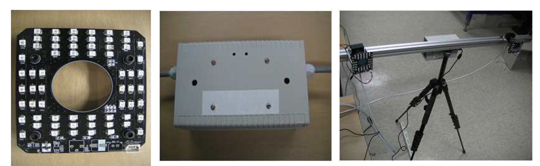 조명(좌) Control Box (중간) 스테레오 카메라 장착 구조물(우)