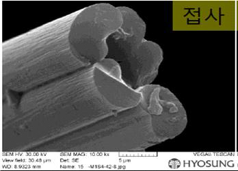 유제 불균일 부착에 의해 생성된 융착사의 SEM image