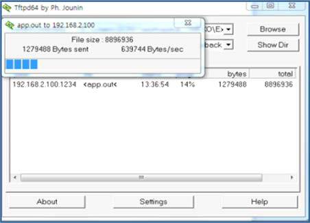 TFTP 프로그램을 이용한 이미지 업로드 화면