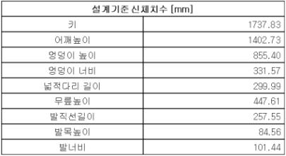 인체 표준치수 선정