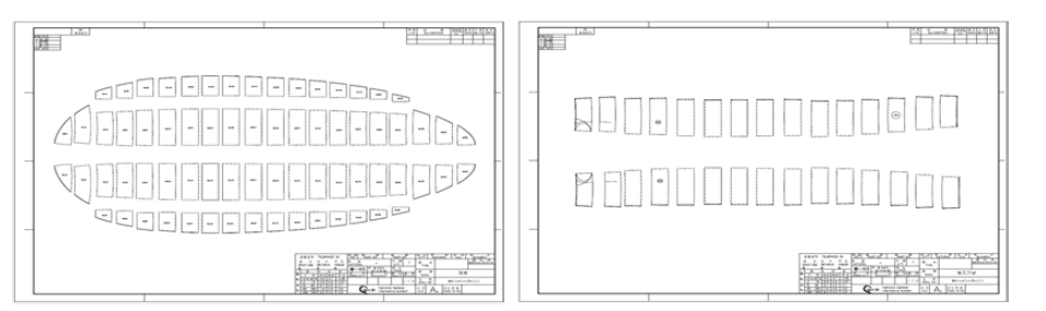 격벽 재단도면(좌)과 보조기낭 재단도면(우)