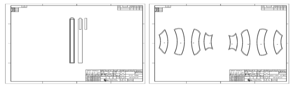 주기낭 립패널 재단도면(좌) 와 방향키 및 안정판 공기통로 재단도면(우)