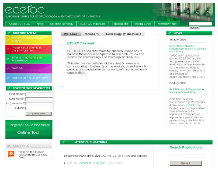 ECETOC TRA의 웹페이지