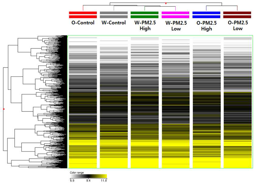 PM2.5 노출 마우스 모델에서의 DNA methylation 양상-그룹별 clustering
