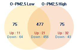 마우스 모델에서 두 가지 농도의 O-PM2.5 노출에 의해 공통적으로 발현 변화한 miRNA 수