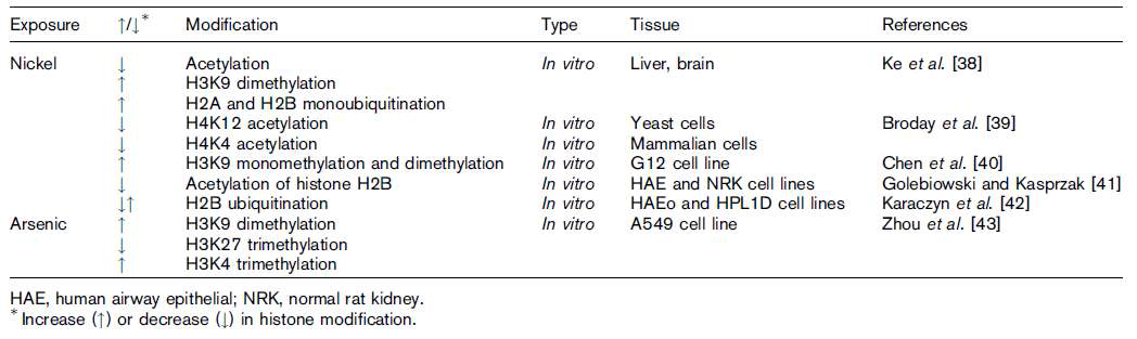 화학물질 노출 관련 Histone modification 연구