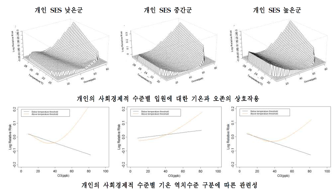 광주시의 개인 사회경제적 특성별 호흡기계 입원에 대한 기온과 오존의 상호작용