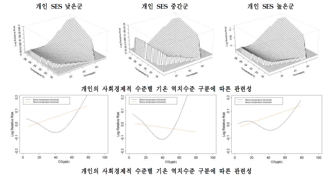 대전시의 개인 사회경제적 특성별 호흡기계 입원에 대한 기온과 오존의 상호작용