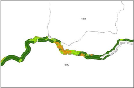 한강기맥 생태자연도 등급 지도