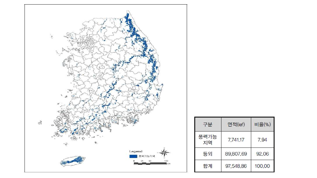풍력자원 지도(전성우, 2013) *한국에너지기술연구원제공
