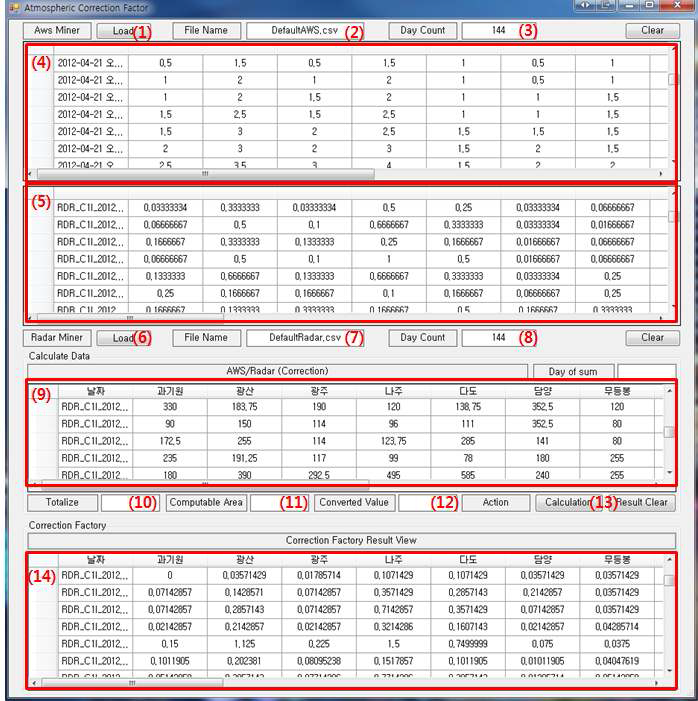 Atmospheric correction factor 산정 프로그램 구동 화면