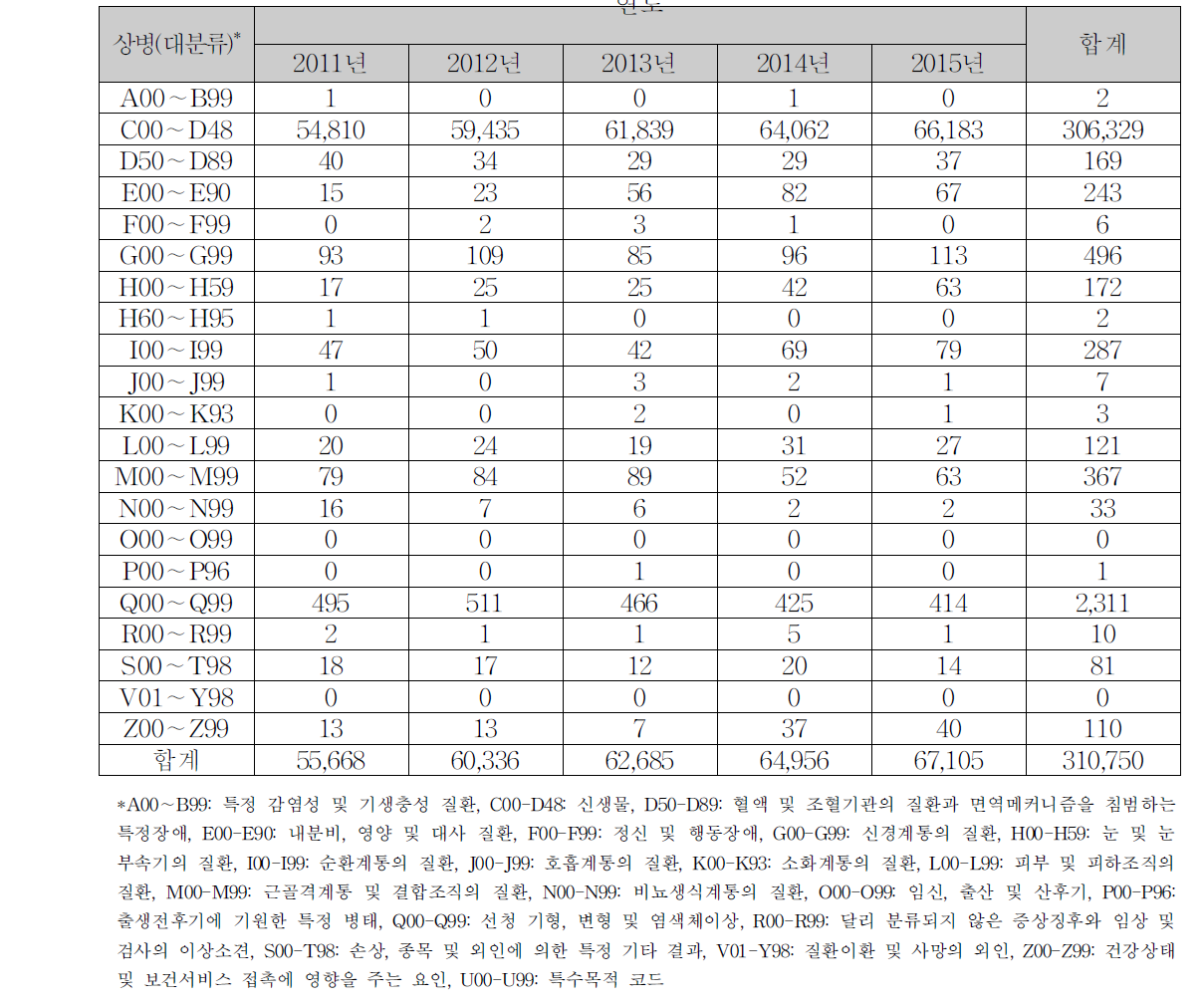 상병(대분류)별 방사선치료 환자 현황