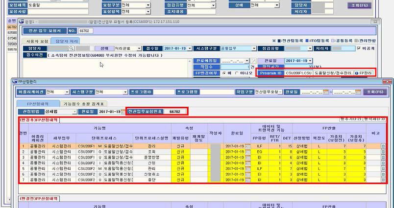 전산요청(SR)과 기능점수(FP) 연동