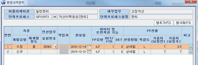 기능점수(FP) 변경 내역 확인