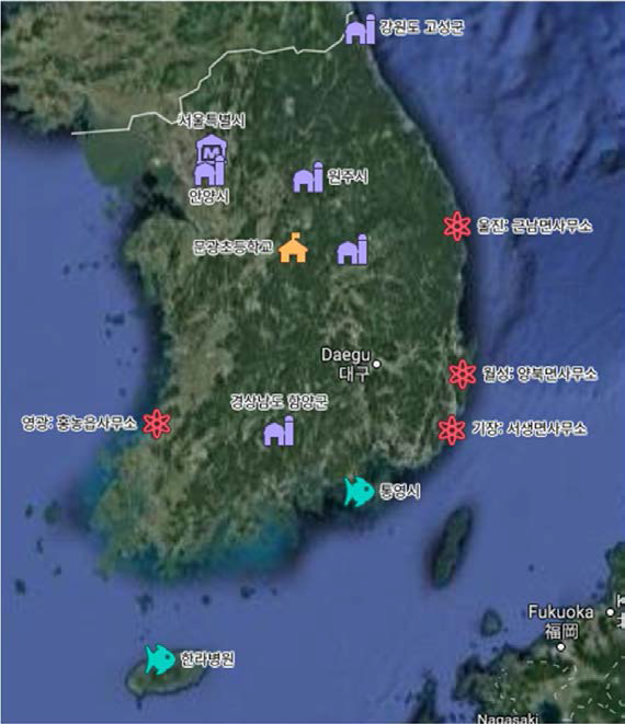 The map of sampling spot for urine collection