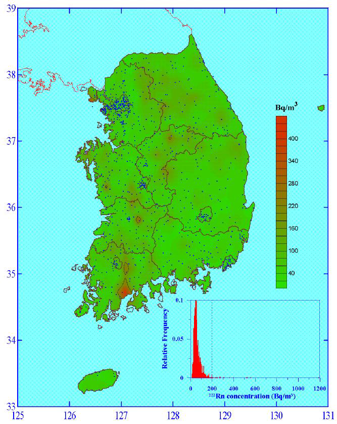 The distribution map of high concentration radon