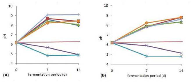 pH changes of each group