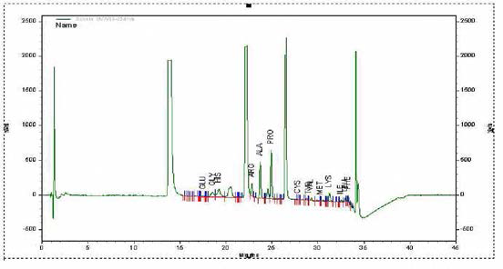 HPLC chromatogram of free amino acids of soy sauce produced by south-Andong Nonghyup(간장)