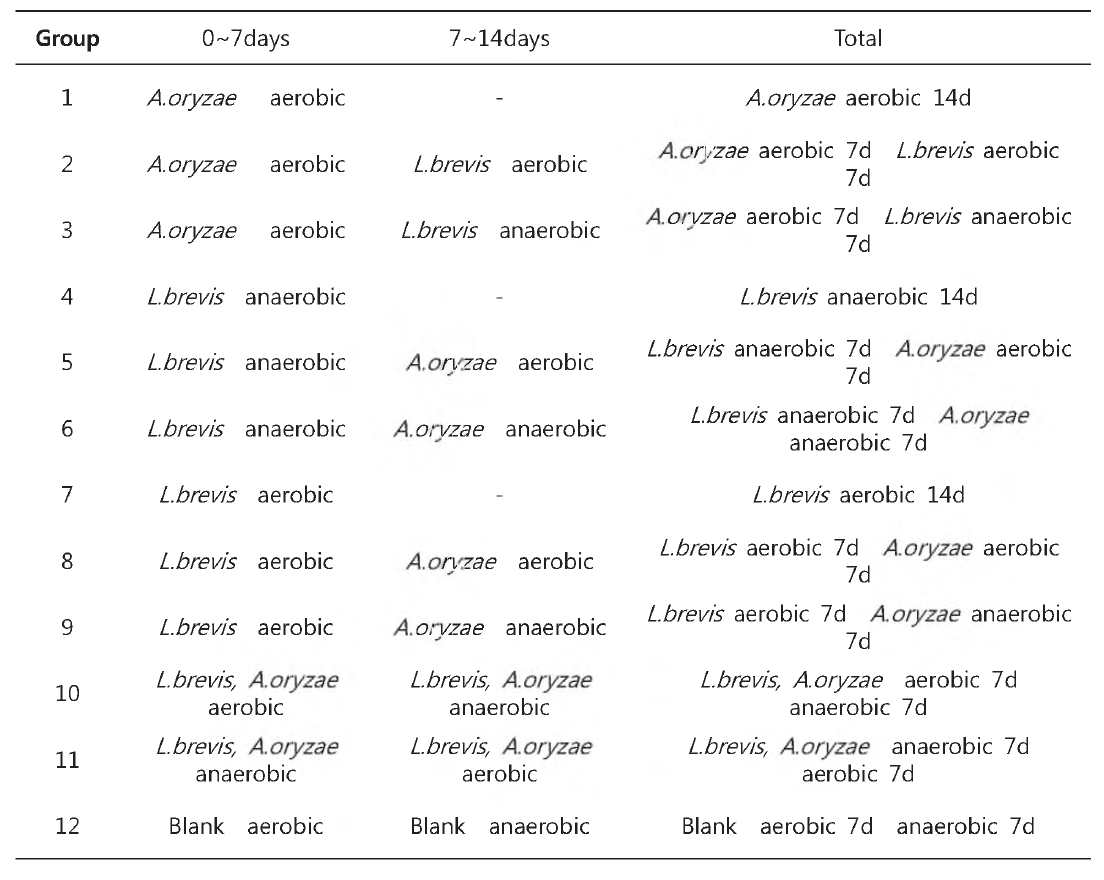 Inoculation order and culture condition of each group